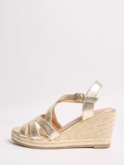 Friends Like These Gold Wide Fit Multi Strap Detail Mid Wedge Sandals - Image 5 of 5