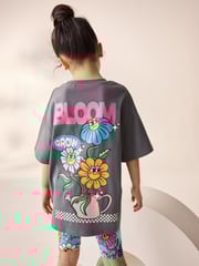 Charcoal Grey Oversized T-Shirt And Cycle Shorts Top & Shorts Set (3-16yrs) - Image 1 of 9