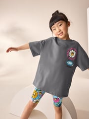 Charcoal Grey Oversized T-Shirt And Cycle Shorts Top & Shorts Set (3-16yrs) - Image 3 of 9