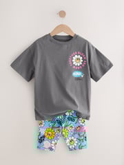 Charcoal Grey Oversized T-Shirt And Cycle Shorts Top & Shorts Set (3-16yrs) - Image 6 of 9