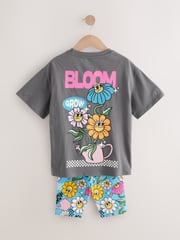 Charcoal Grey Oversized T-Shirt And Cycle Shorts Top & Shorts Set (3-16yrs) - Image 7 of 9