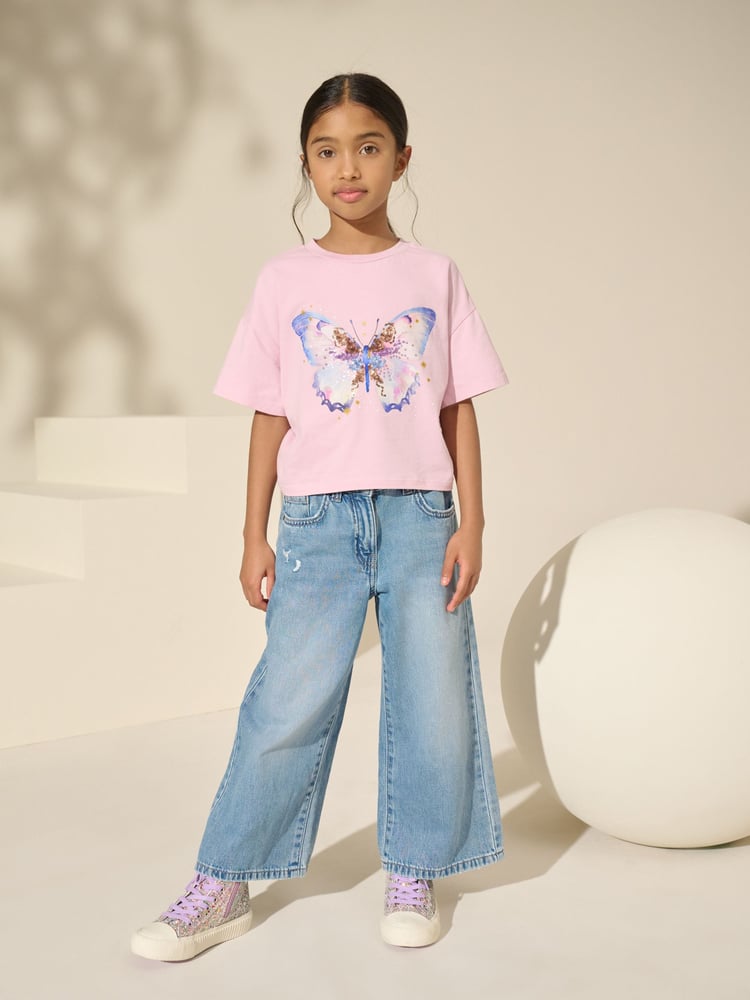 Purple/Aqua Sequin Butterfly Ruche Hem Side T-Shirts 3 Pack (3-16yrs) - Image 2 of 7