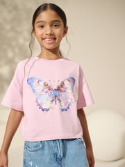 Purple/Aqua Sequin Butterfly Ruche Hem Side T-Shirts 3 Pack (3-16yrs) - Image 3 of 7