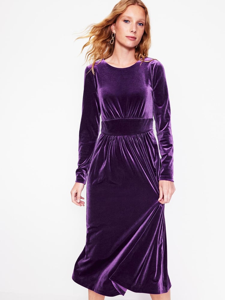 Boden Purple Petite Thea Velvet Jersey Midi Dress - Image 2 of 5