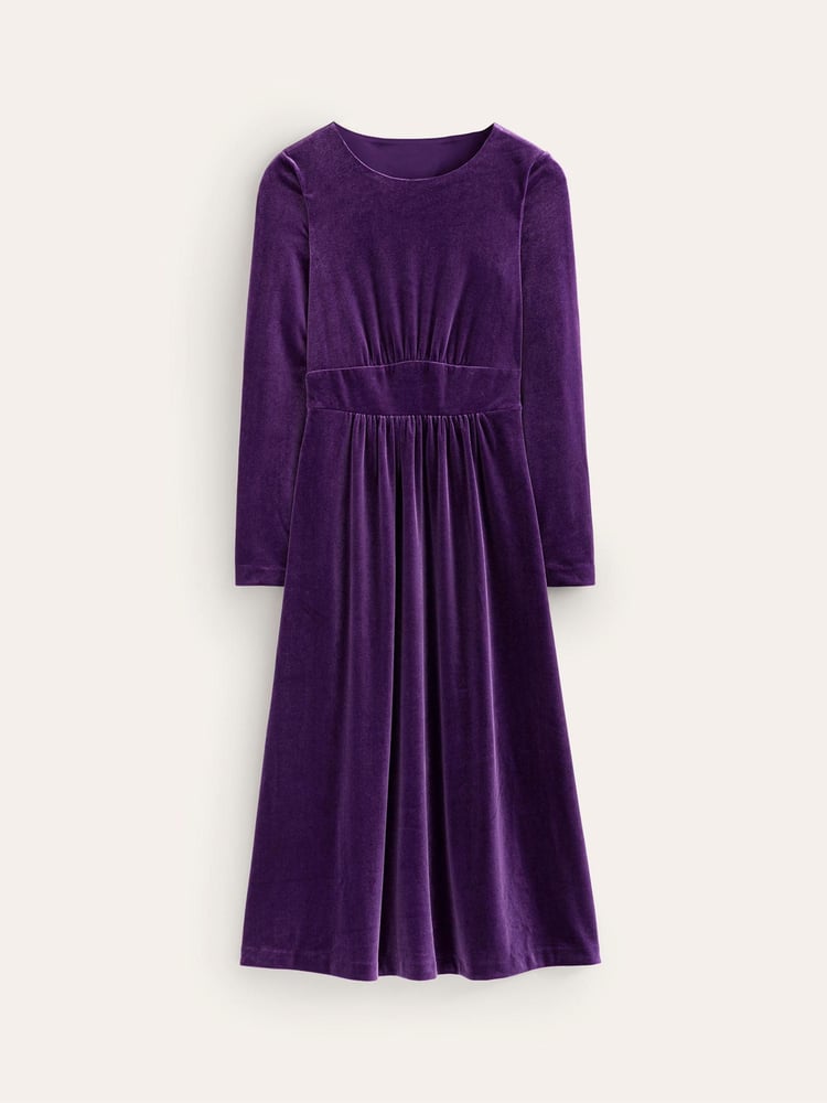 Boden Purple Petite Thea Velvet Jersey Midi Dress - Image 5 of 5