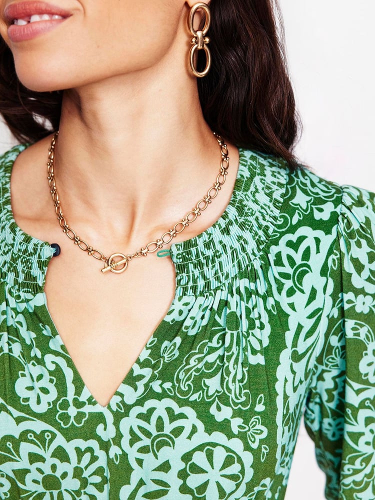 Boden Green Smock Tiered Jersey Midi Dress - Image 2 of 5