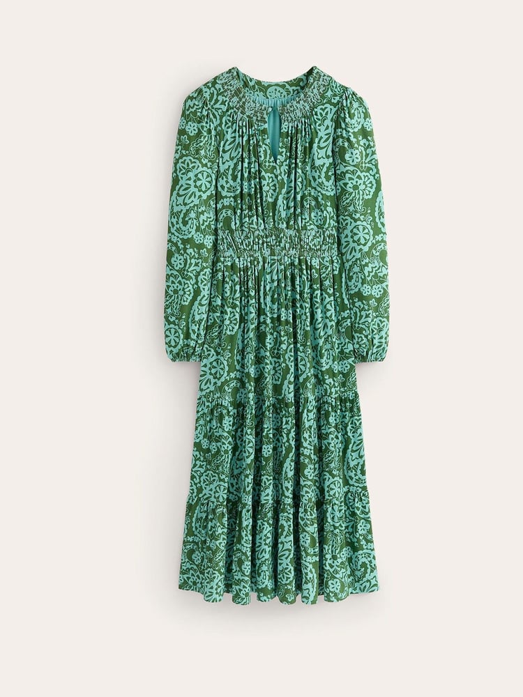 Boden Green Smock Tiered Jersey Midi Dress - Image 5 of 5 Boden Green Smock Tiered Jersey Midi Dress - Image 5 of 5