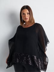 Live Unlimited Black Curve Chiffon Sequin Trim Overlayer Top - Image 3 of 7