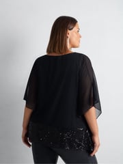 Live Unlimited Black Curve Chiffon Sequin Trim Overlayer Top - Image 4 of 7