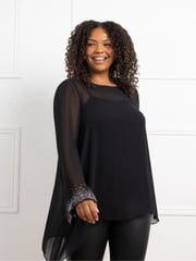 Live Unlimited Black Curve Asymmetric Hotfix Top - Image 1 of 4