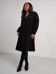 Live Unlimited Black Curve Lace Detail Long Sleeve Dress - Image 1 of 4