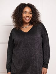 Live Unlimited Black Metallic V-Neck Jumper - Image 1 of 4