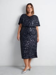 Live Unlimited Blue Navy Sequin Midaxi Skirt - Image 3 of 4