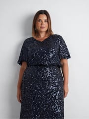 Live Unlimited Blue Navy Sequin Midaxi Skirt - Image 4 of 4