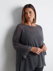 Live Unlimited Grey Curve Asymmetric Hotfix Top - Image 4 of 5