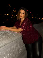 Live Unlimited Red Curve Sequin Flutter Sleeve Top - Image 2 of 6