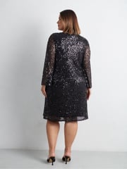 Live Unlimited Black Curve Mesh Sequin Long Sleeve Dress - Image 5 of 7