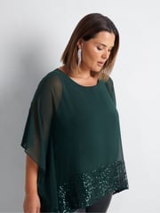 Live Unlimited Green Curve Chiffon Sequin Trim Overlayer Top - Image 3 of 4