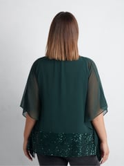Live Unlimited Green Curve Chiffon Sequin Trim Overlayer Top - Image 4 of 4