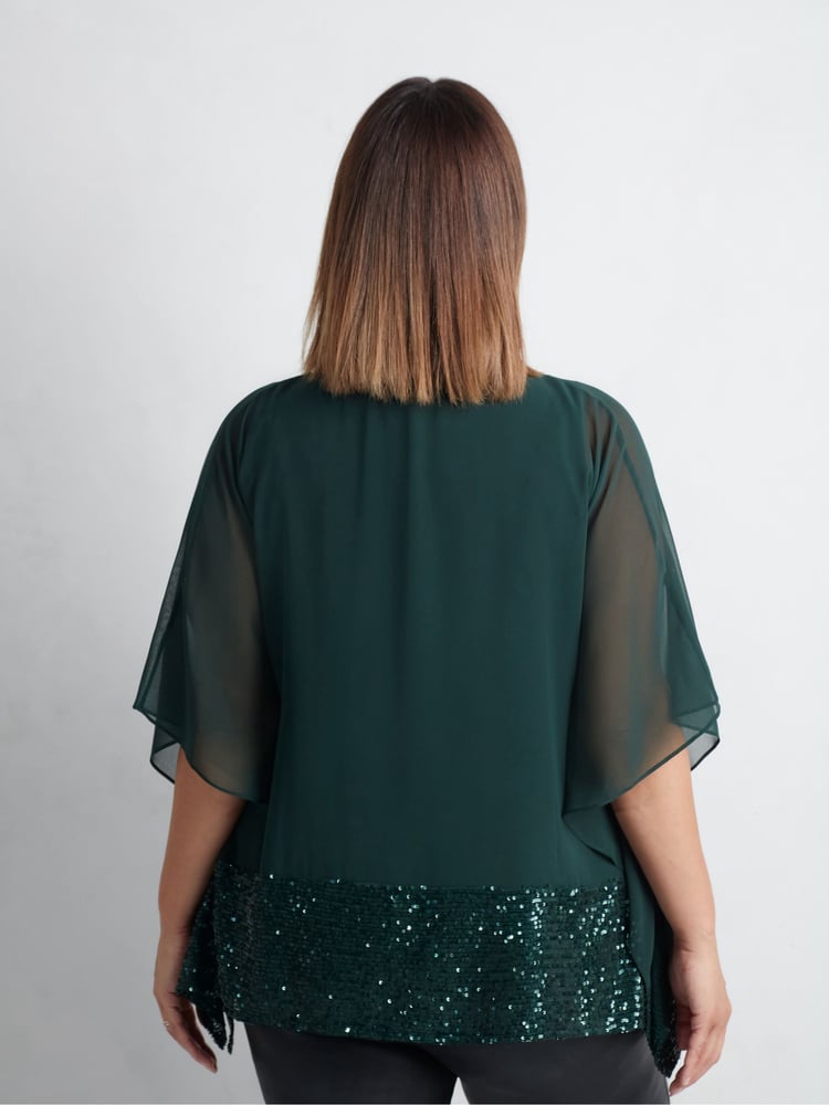 Live Unlimited Green Curve Chiffon Sequin Trim Overlayer Top - Image 4 of 4