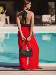 Red Ripple Textured Wide Leg Trousers - Image 2 of 8