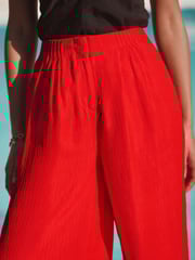 Red Ripple Textured Wide Leg Trousers - Image 5 of 8