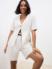 White Short Sleeve Jacket with Linen - Image 1 of 4