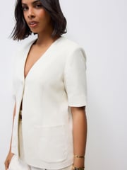 White Short Sleeve Jacket with Linen - Image 4 of 4