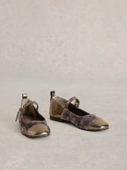 White Stuff Grey Loral Velvet Mary Jane Shoes - Image 3 of 5