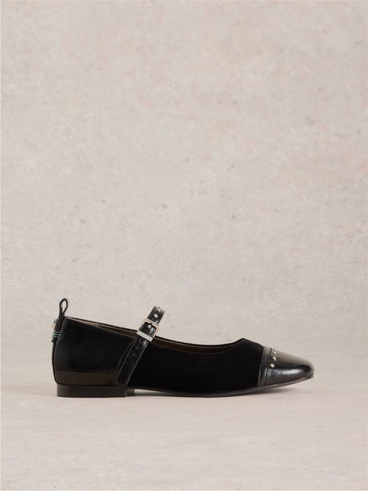 White Stuff Black Loral Stud Mary Jane Shoes - Image 1 of 4