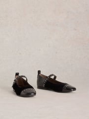 White Stuff Black Loral Stud Mary Jane Shoes - Image 2 of 4