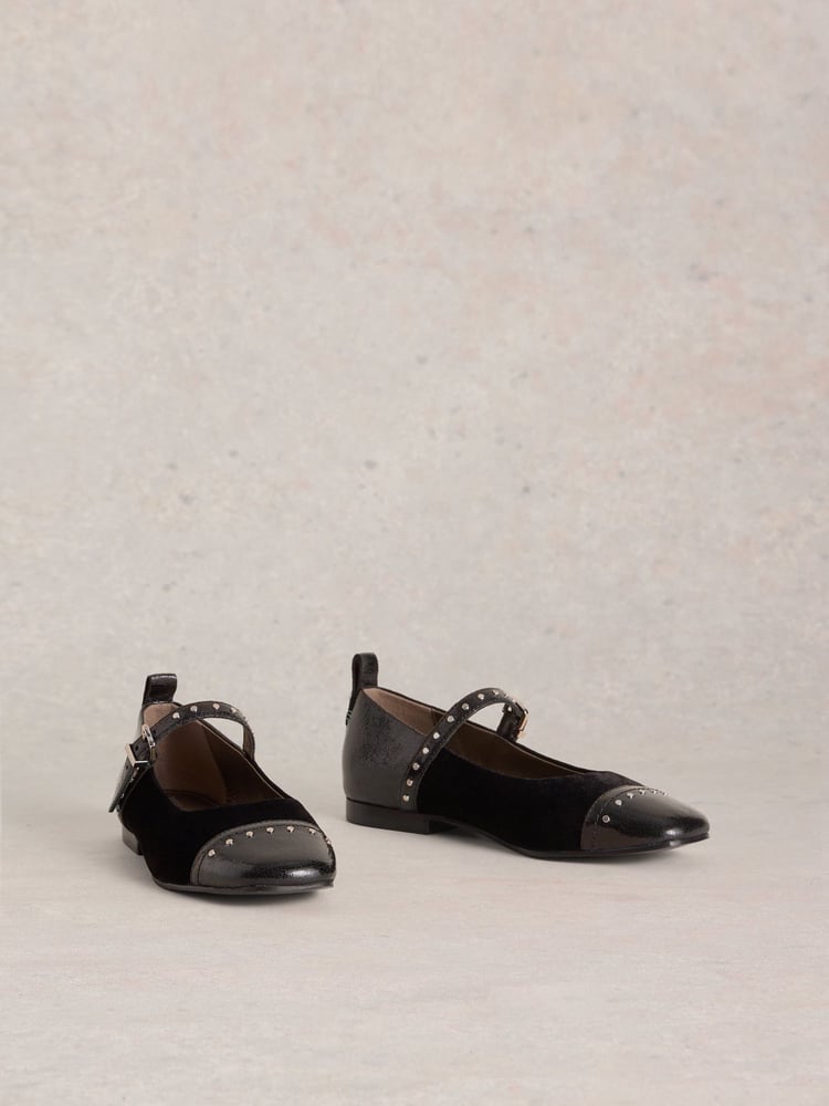 White Stuff Black Loral Stud Mary Jane Shoes - Image 2 of 4