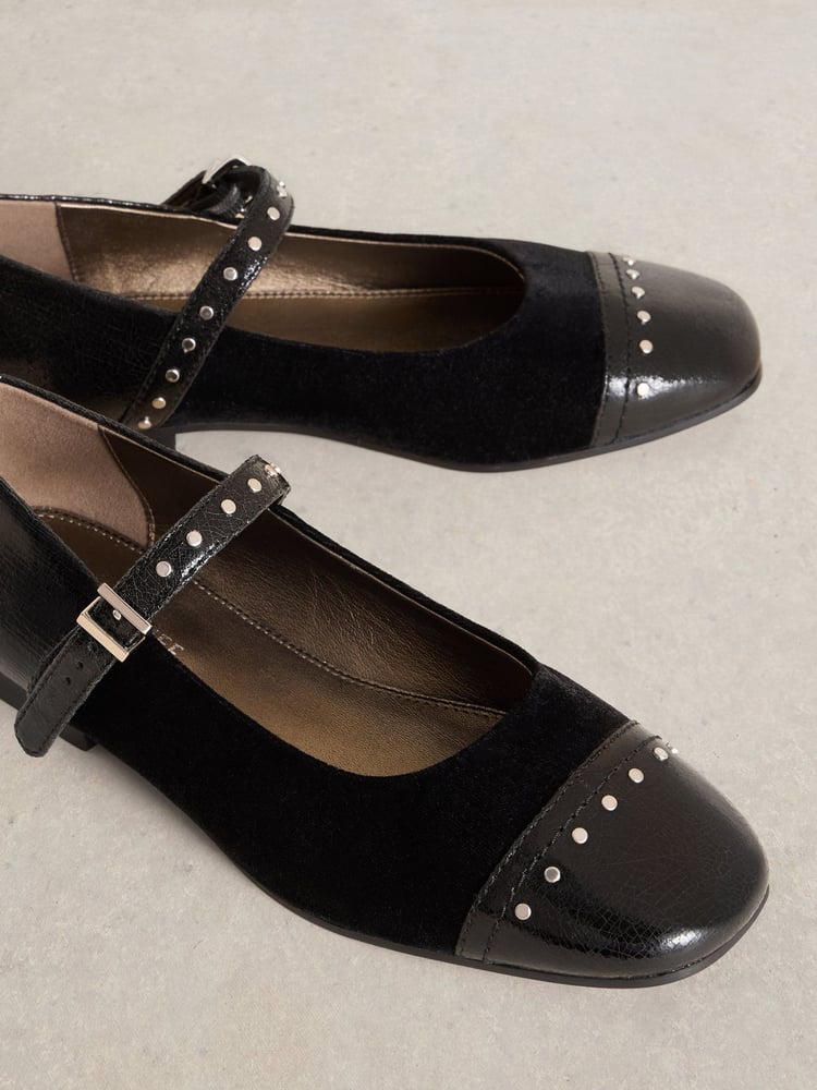 White Stuff Black Loral Stud Mary Jane Shoes - Image 4 of 4