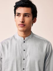 Light Grey Textured 100% Cotton Signature Kurta - Image 5 of 9