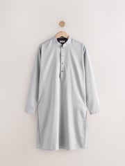 Light Grey Textured 100% Cotton Signature Kurta - Image 7 of 9