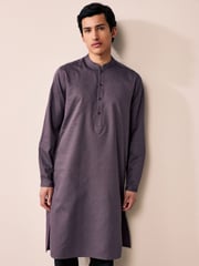 Lavender Purple Textured 100% Cotton Signature Kurta - Image 1 of 10