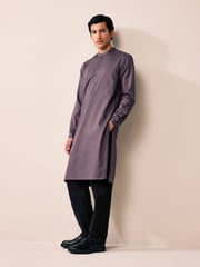 Lavender Purple Textured 100% Cotton Signature Kurta - Image 2 of 10