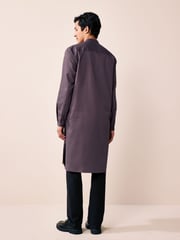 Lavender Purple Textured 100% Cotton Signature Kurta - Image 3 of 10