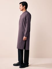 Lavender Purple Textured 100% Cotton Signature Kurta - Image 4 of 10