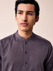 Lavender Purple Textured 100% Cotton Signature Kurta - Image 7 of 10