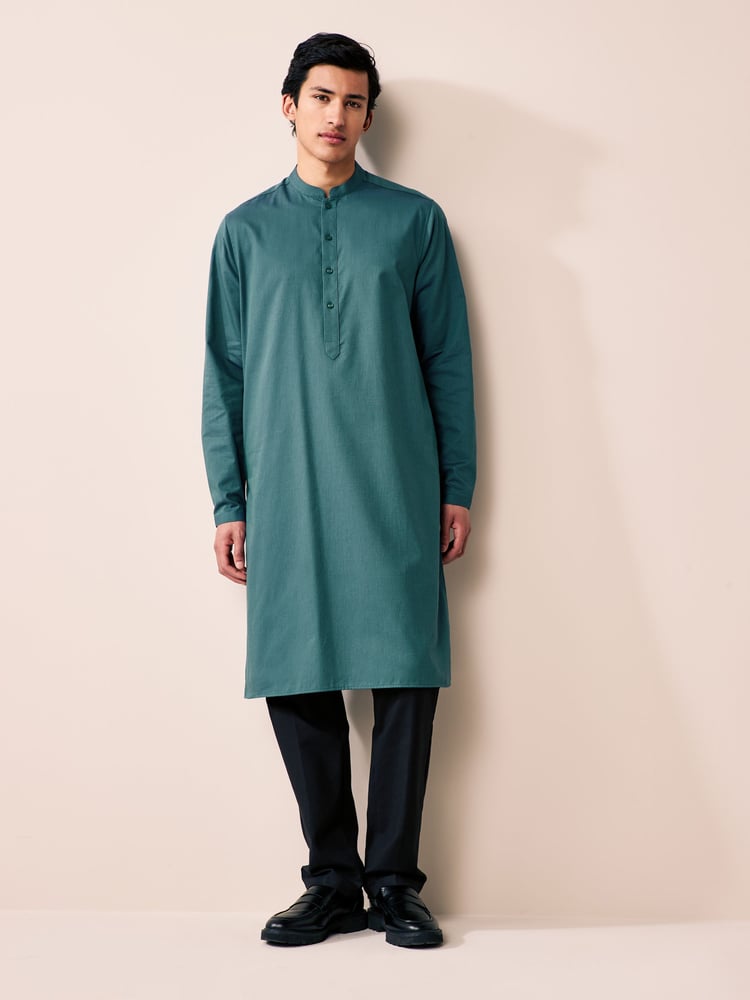Green Textured 100% Cotton Signature Kurta - Image 2 of 6