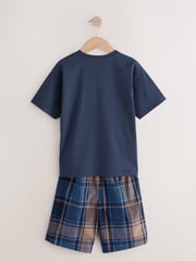 Navy/ Grey Varsity Check Woven Short Pyjamas 2 Pack (4-16yrs) - Image 5 of 8