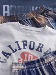 Navy/ Grey Varsity Check Woven Short Pyjamas 2 Pack (4-16yrs) - Image 7 of 8