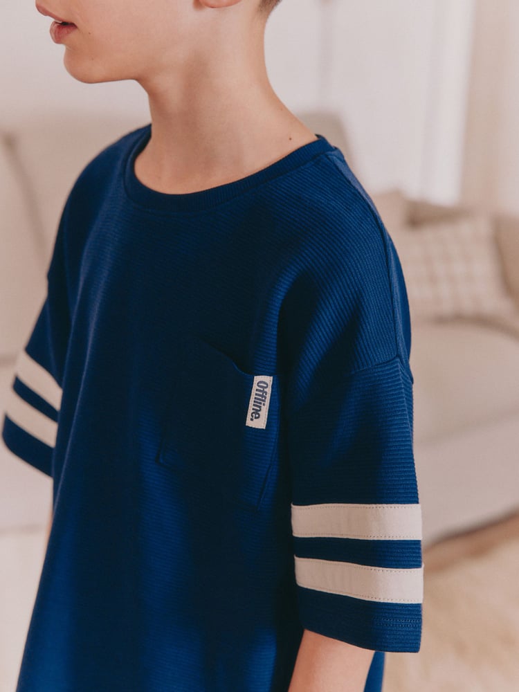 Stone/ Navy Blue 100% Cotton Short Pyjamas 2 Pack (3-16yrs) - Image 5 of 5