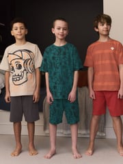 Orange/ Blue/ Neutral Skate Short Pyjamas 3 Pack (3-16yrs) - Image 1 of 8