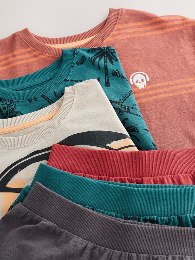Orange/ Blue/ Neutral Skate Short Pyjamas 3 Pack (3-16yrs) - Image 8 of 8