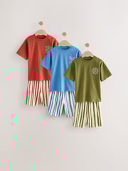 Red/ Blue/ Green Stripes Short Pyjamas 3 Pack (3-16yrs) - Image 1 of 7