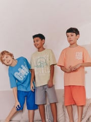 Blue/ Orange/ Lime Fluro Slogan Short Pyjamas 3 Pack (3-16yrs) - Image 1 of 5