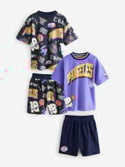 Black/Purple Basketball Short Pyjamas 2 Pack (3-16yrs) - Image 7 of 11