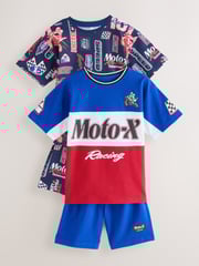 Red/Navy/White Moto Racing 100% Cotton Short Pyjamas 2 Pack (4-16yrs) - Image 1 of 7